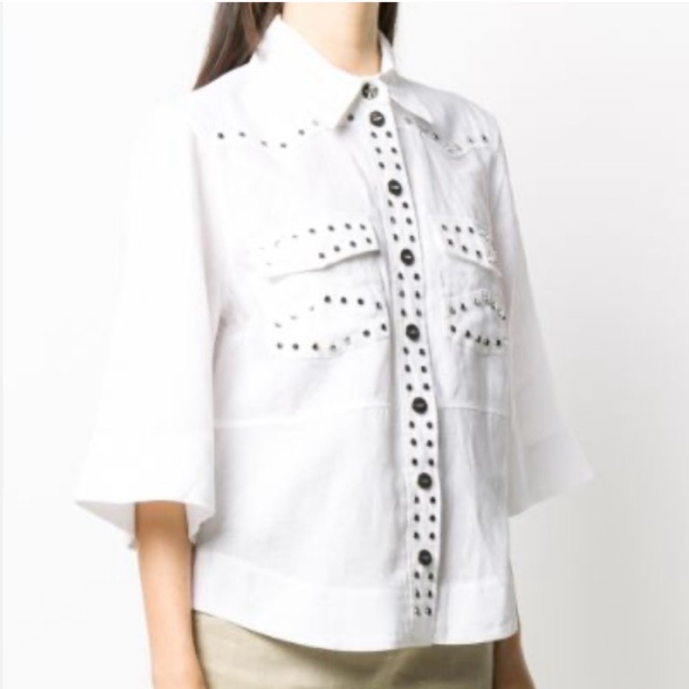 Ganni Three-Quarter Button-Up Top